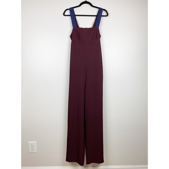 Topshop Cutout Back Sleeveless Square Neck Jumpsuit Maroon Burgundy Size 8 - Picture 2 of 10